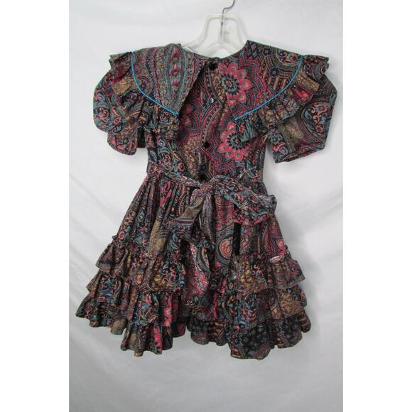 Pazazz Paisley Pageant Dress Girls Size 5 Full Circle Tiered Ruffles USA Made - Picture 6 of 10